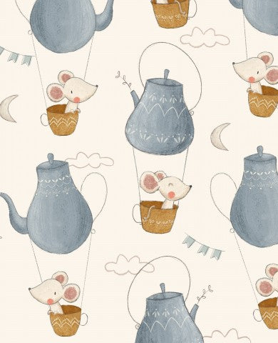 Satin cotton in teapots flying mice