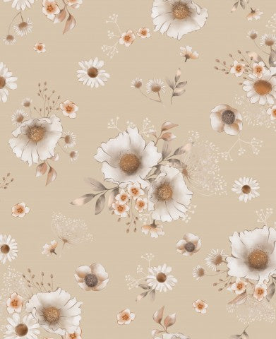 French Terry à motif floral sur fond beige