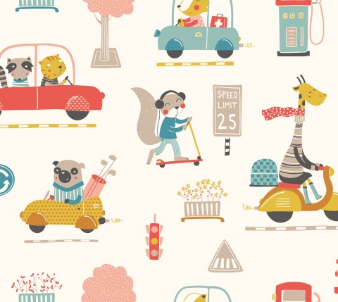 French Terry cute animals and cars