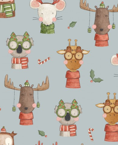 French Terry cute Christmas animals
