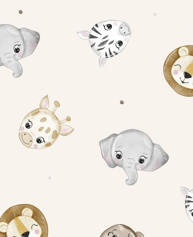 Beige Canvas Baumwolle mit Tiergesichtern - Natürliches Design für Ihr nächstes Projekt! Zimmerdecken, Kissen oder Taschen - diese Beigefarbenen Tier-Stoffe we