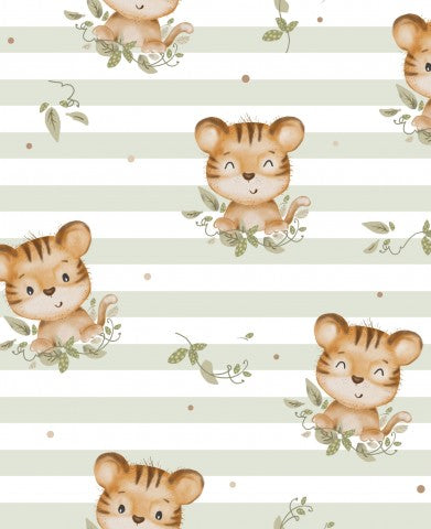 Satin cotton tiger cubs and leaves
