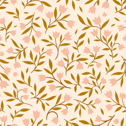 Musselin ein Blumenmuster mit braunen Blättern und rosa Blüten