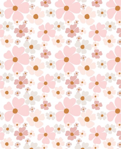 Fiori rosa Jersey e marroni su sfondo bianco