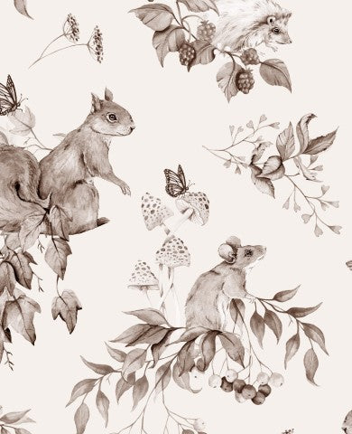 Panama a black and white wallpaper with squirrels and berries