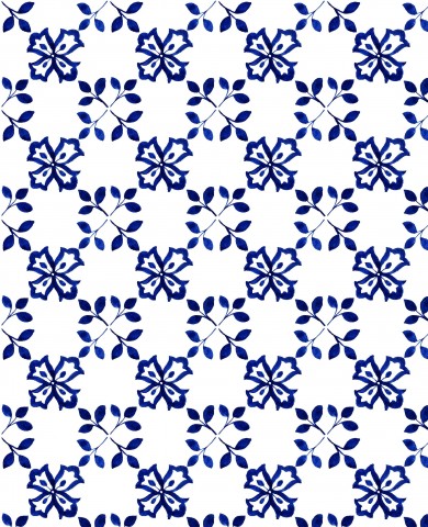French Terry à motif bleu et blanc avec des fleurs