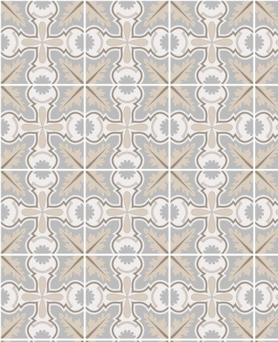 Waterproof fabric a picture of a tile pattern in grey and white