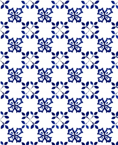 French Terry med blått och vitt mönster och blommor