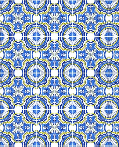 Ornamento tradizionale portoghese Azulejo in tela di cotone - Tessuto decorato per il tuo prossimo progetto: cuci con il fascino dell'Antica Contin