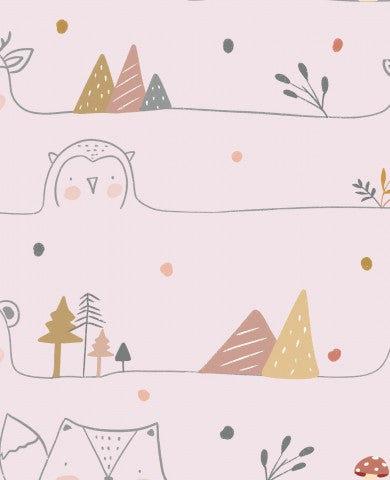 French Terry Owls and Trees in Pink