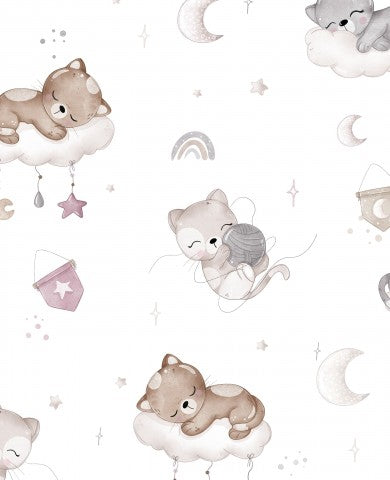 Canvas Baumwolle Träumende Katzen WEISS - Weiche und weiches Canvas-Stoff für das nähen von Tieren, ideal für Kuscheltiere, Handtaschen oder Kleidung mit dem b