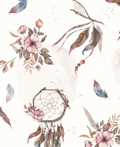 Muslin watercolor flowers and feathers