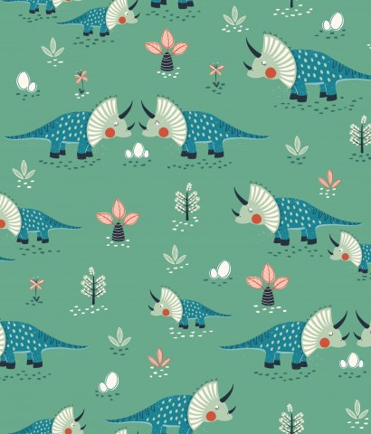 Muslin dinosaurs on a green background