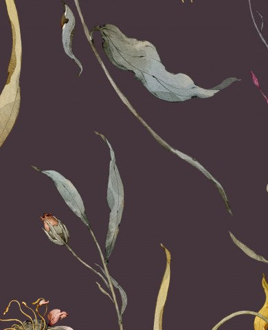 Satin cotton a pattern of flowers and leaves on a dark background