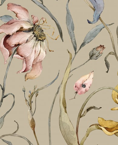 French Terry watercolor flowers and leaves