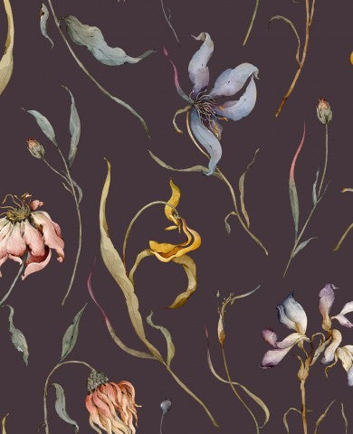 Satin cotton watercolor flowers on dark background