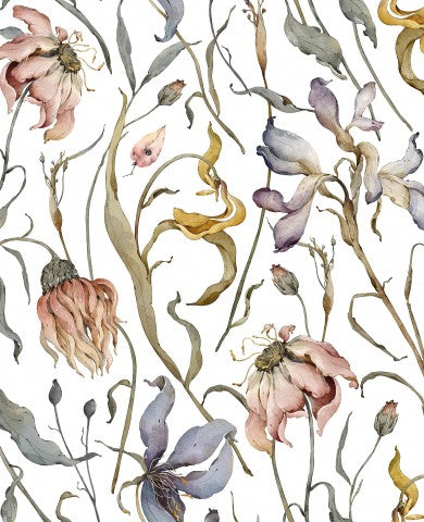 Satin Baumwolle Aquarellblumen und -blättern