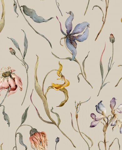 Muslin floral pattern with watercolor flowers
