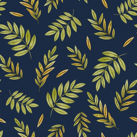 Foglie tropicali su tela di cotone color blu navy: ideali per progetti decorativi più ravvicinati!