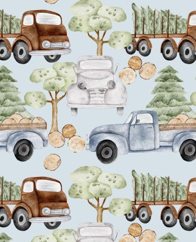 Jersey ein Aquarellmuster mit Lastwagen und Bäumen