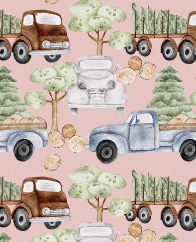Jersey a watercolor pattern with trucks and trees