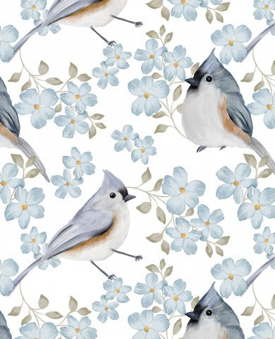 Jersey birds and flowers on a white background