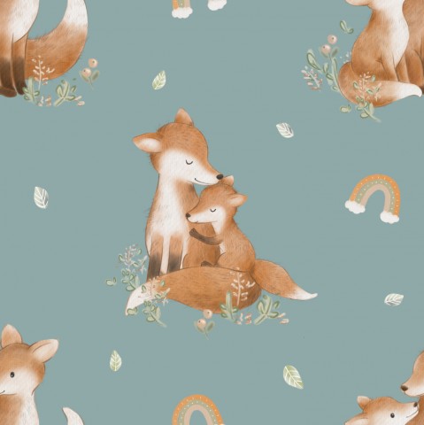 Muslin foxes on a blue background