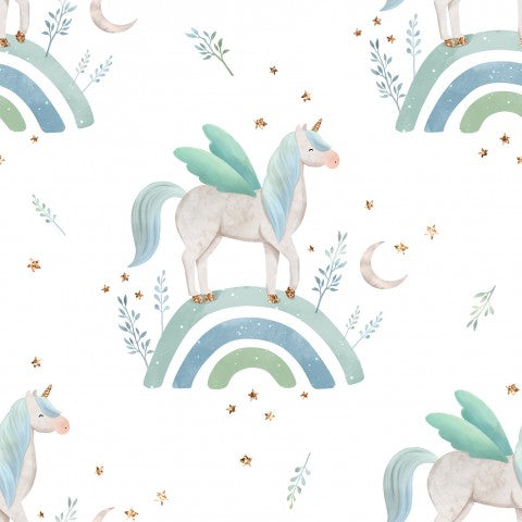 Bunte Baumwolle für deine nächste Kreativ-Entwicklung: Canvas Baumwolle Unicorn on Rainbow Mint - 100% Baumwolle, aufregendes Design, perfekt zum Nähen!