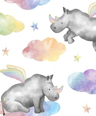 Motif panaméen de rhinocéros avec des ailes et des étoiles