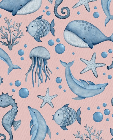 Satin cotton sea creatures on a pink background