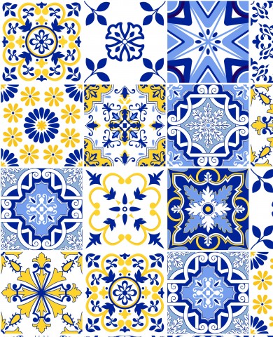 Jersey una gamma di disegni di piastrelle blu e gialle