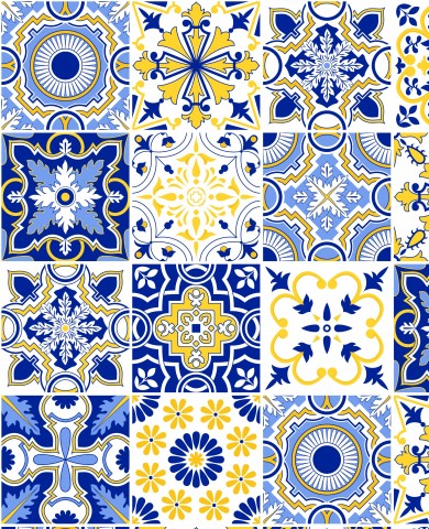 Jersey a range of blue and yellow tile designs