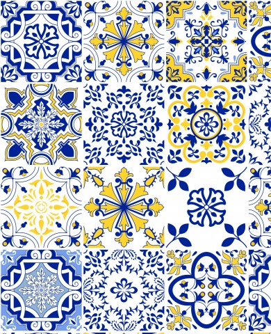 Jersey una gamma di disegni di piastrelle blu e gialle