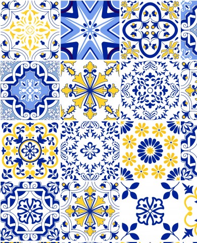 French Terry a set of blue, yellow and white tiles