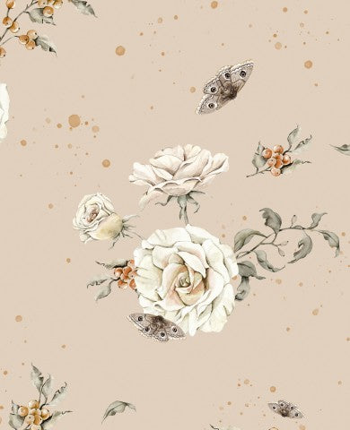 Panama ein Blumenmuster mit weißen Rosen und Schmetterlingen