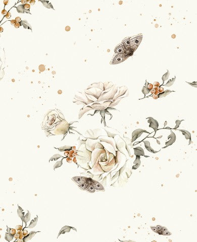 Muslin a floral pattern with roses and butterflies