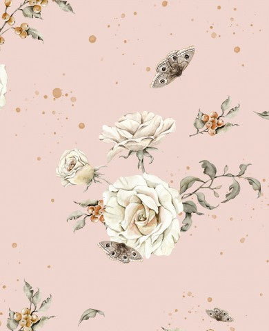 Panama un motivo floreale con rose bianche su sfondo rosa