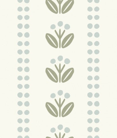 French Terry, una carta da parati floreale verde e bianca con pois e foglie