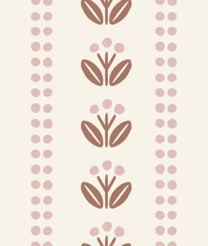 French Terry a brown and pink floral pattern on a white background