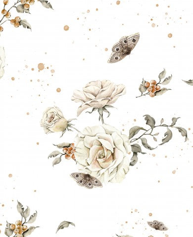 Vintage-Blumen-Canvas aus Baumwolle in Weiß - ein stilvolles Material für Ihre nächsten Projektionen: näht Tischdecken, Taschen oder Kleidung mit diesem elegan