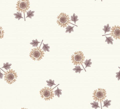 Vintage Frühlingsblumen auf Canvas Baumwolle in lila Ocker - ein stilvoller Textil für Damenmode & Accessoires, perfekt für Patchwork, Kleidung und Dekorations