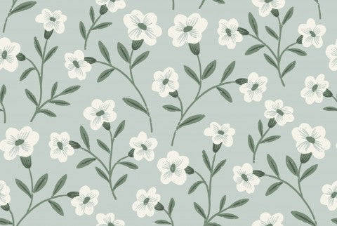 Jersey floral pattern with white flowers on a blue background