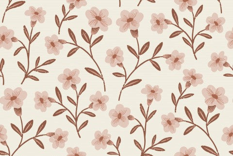 Vintage Frühlingsblumen auf Canvas Baumwolle in Rosa - weiche, cremefarbene Blumelemente auf cremefarbenem Untergrund für ein einzigartiges Nähprojekt. Ideal f