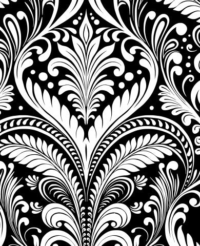 Satin cotton a black and white damask pattern