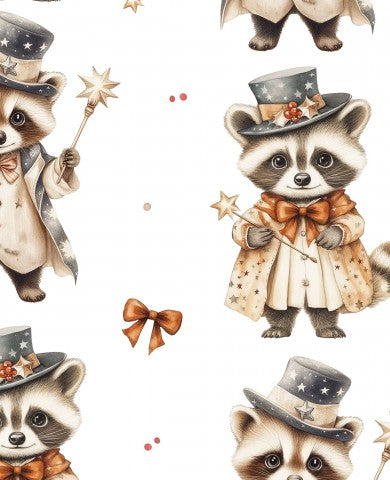 Muslin cute raccoons in top hats