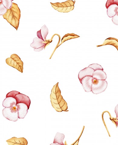 French Terry watercolor flowers and leaves