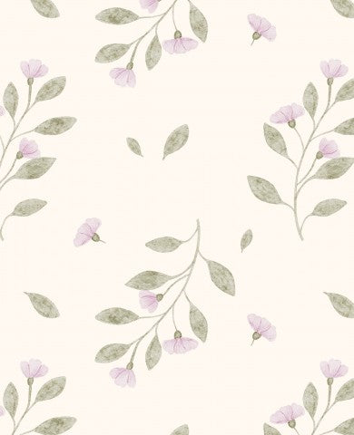 French Terry pink flowers and leaves on a white background