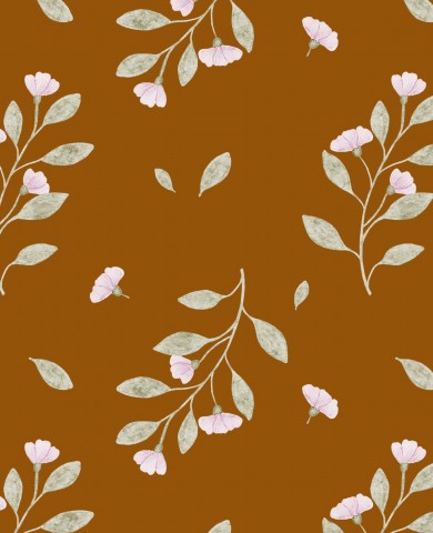 French Terry einen braunen Hintergrund mit rosa Blumen und Blättern