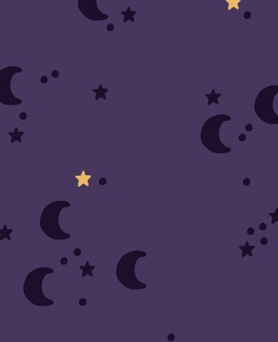 Maglia a coste con sfondo viola con stelle e lune crescenti
