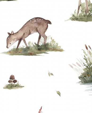 Tessuto impermeabile, illustrazione ad acquerello di un cervo nella foresta